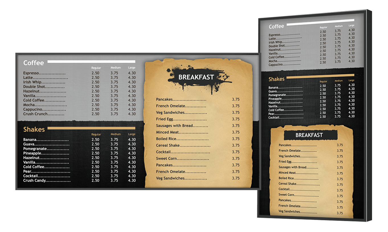 Digitale Menütafeln für Coffee Shops & Kaffeehäuser